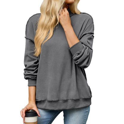 Women’s Mock Neck Exposed Seam Sweatshirt Pullover