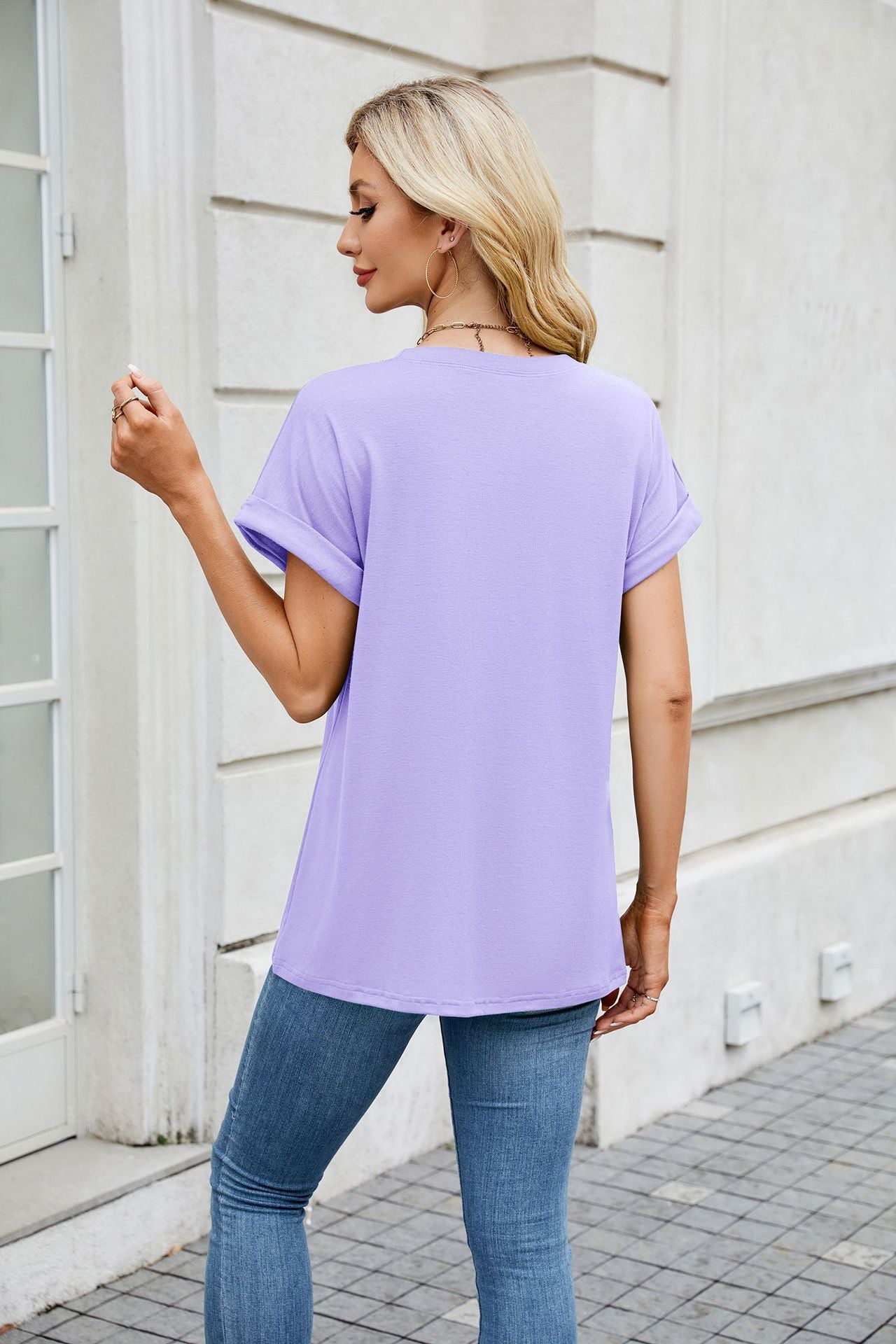 Solid Knit T Shirt Loose Fit Casual Custom Top