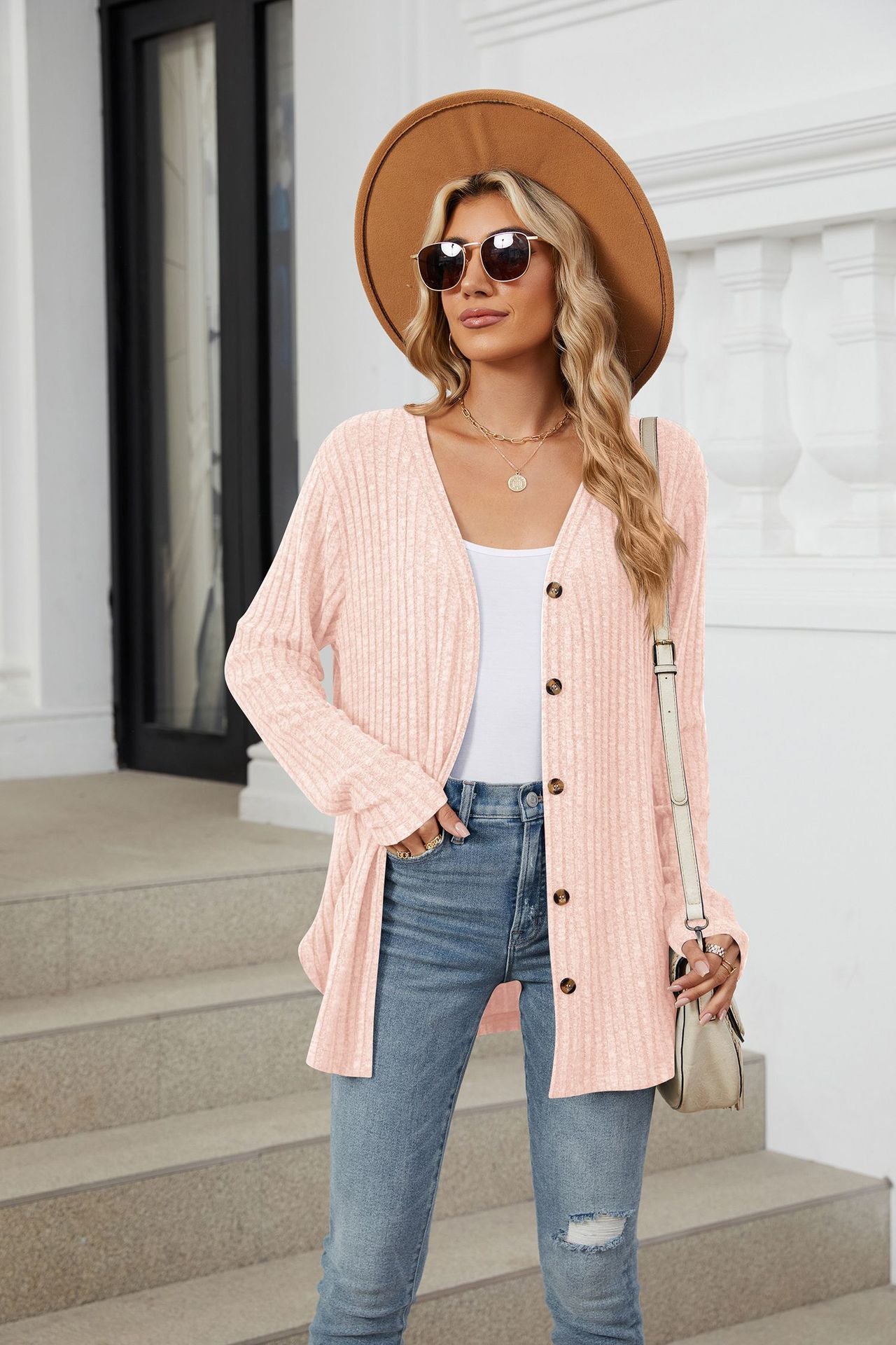 Soft Ribbed Button-Down Knit Cardigan for Fall & Winter