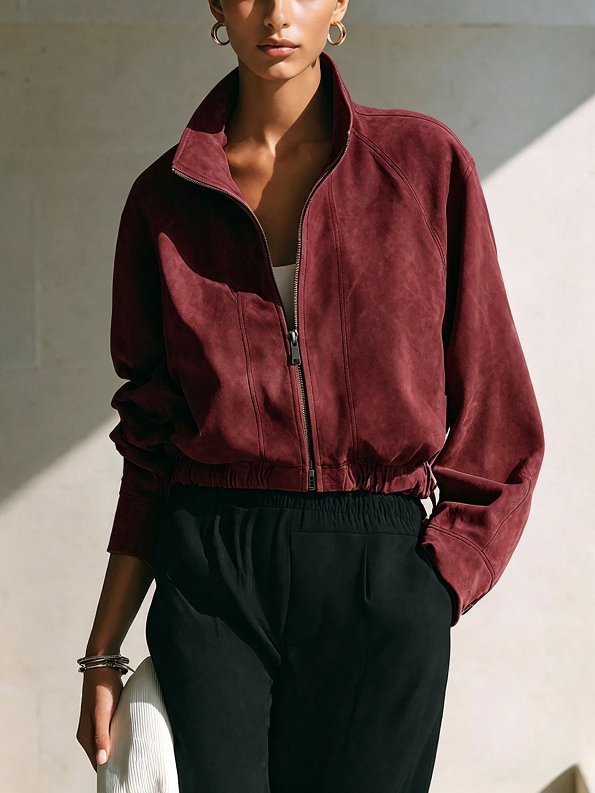 Women's Vintage Faux Suede Zip Up Bomber Jacket