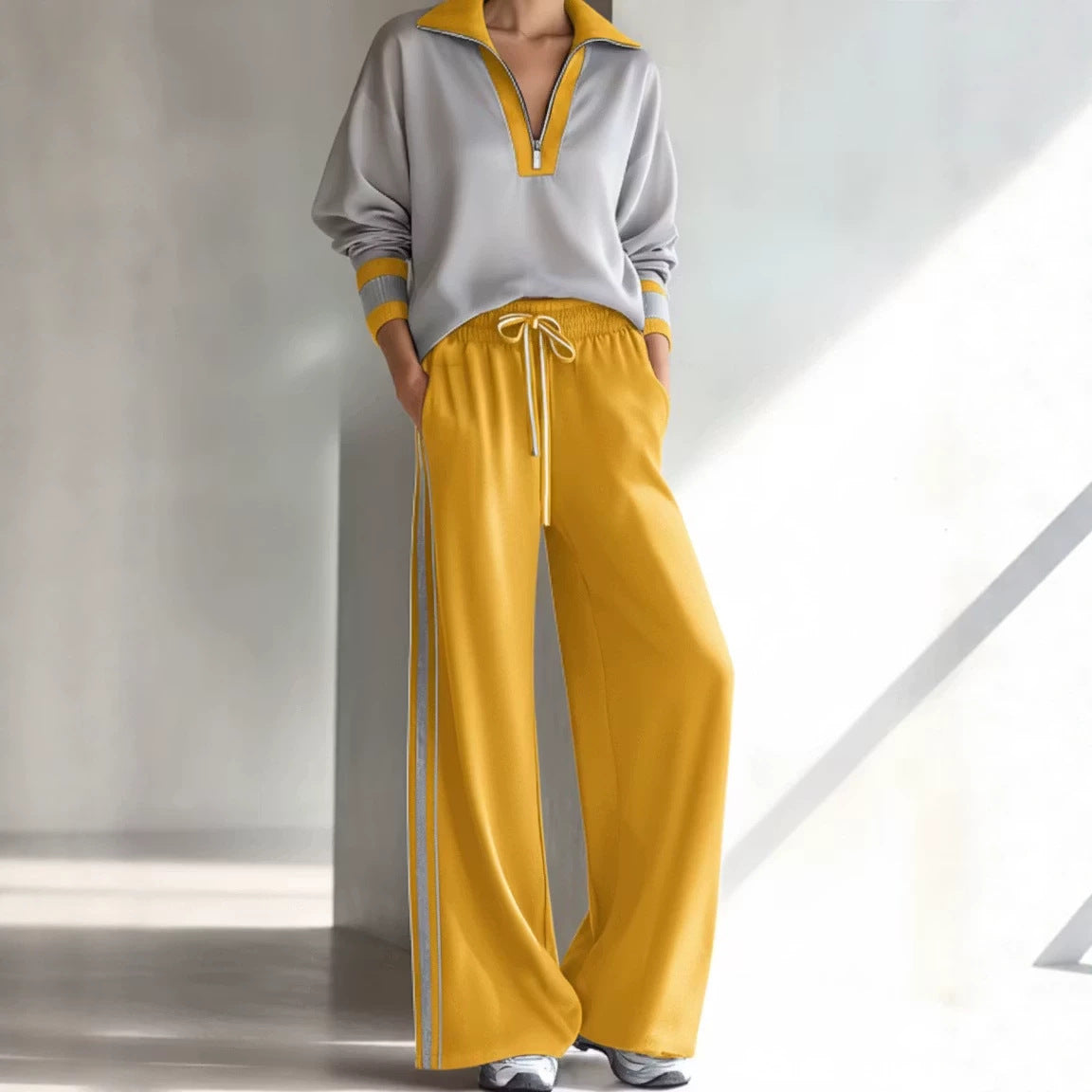 Women's Color Block Polo Sweatsuit Two Piece Lounge Set