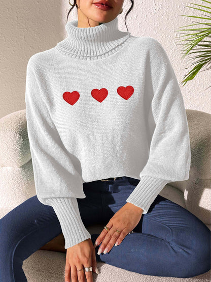 Women's Bottoming Shirt Solid Color Simple Top Love Sticker Turtleneck Sweater