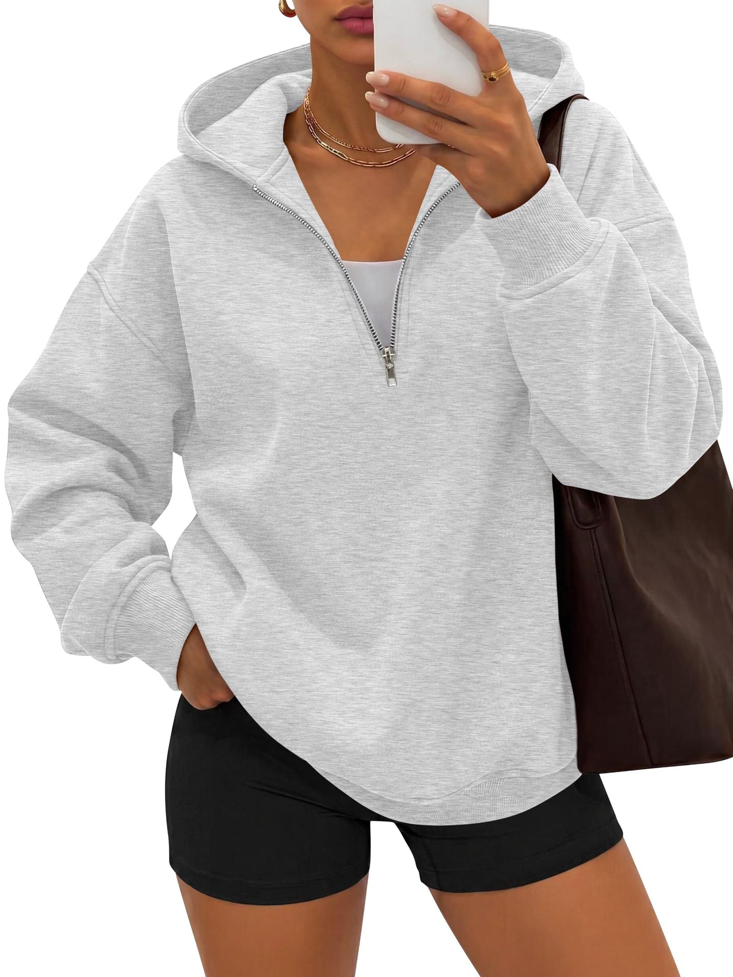 Half Zip Hoodie Sweatshirt Oversized Relaxed Fit
