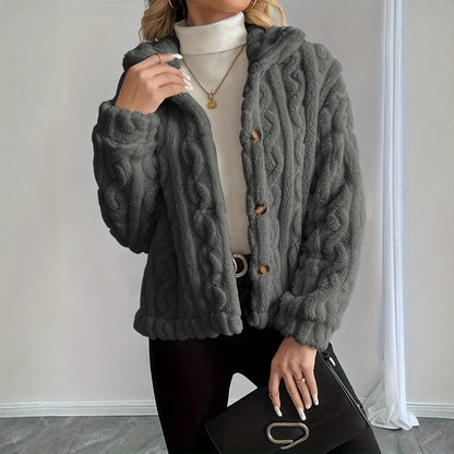 Women's Sherpa Cable Knit Button Up Winter Jacket
