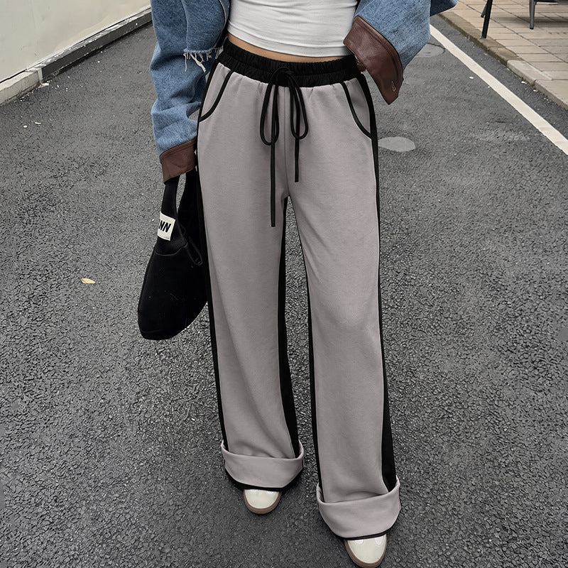 Women's High Waist Colorblock Wide Leg Sweatpants Pockets