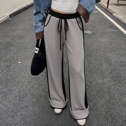 Women's High Waist Colorblock Wide Leg Sweatpants Pockets