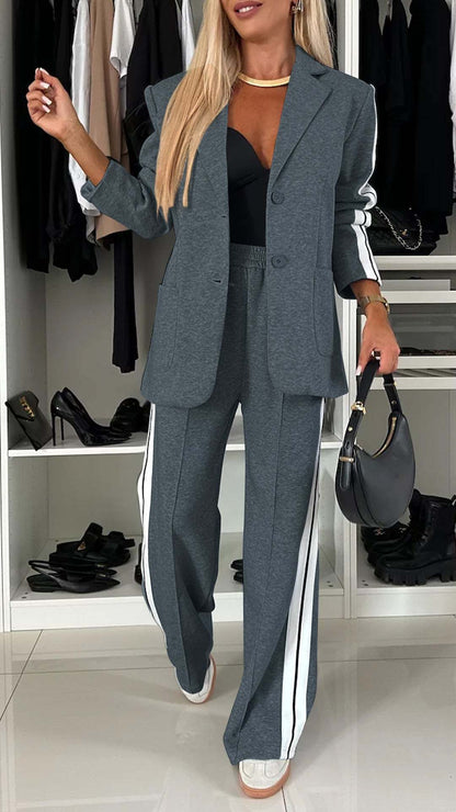 Womens Two Piece Casual Blazer Set Wide Leg Pants