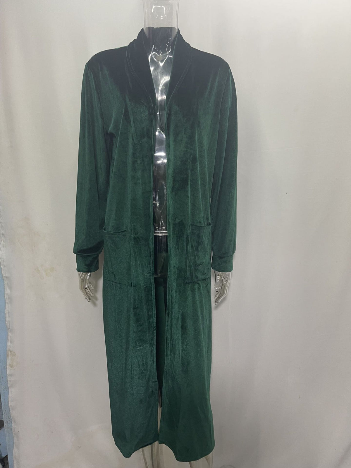 Womens Long Velvet Duster Open Front Cardigan