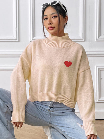 Women's Turtleneck Short Love Sticker Casual Bottoming Shirt