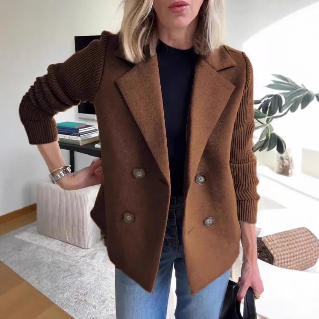 Women's Faux Wool Blazer with Knit Sleeves