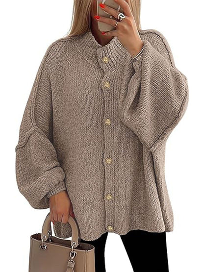 Oversized Chunky Batwing Sleeve Button Front Cardigan