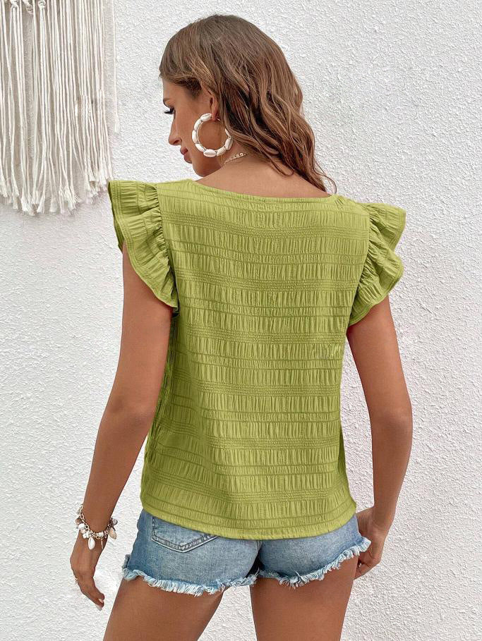 Women’s Square Neck Ruffle Sleeve Smocked Summer Top