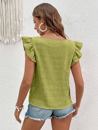 Women’s Square Neck Ruffle Sleeve Smocked Summer Top