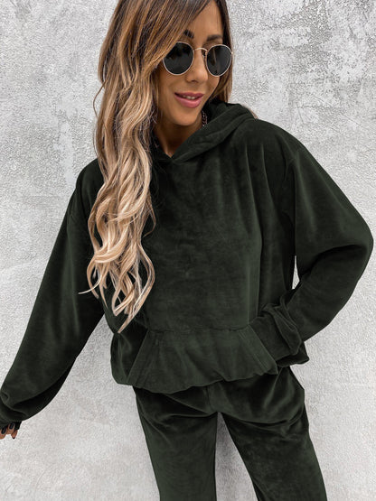 Women's Velvet Hoodie Jogger Pants Two Piece Set