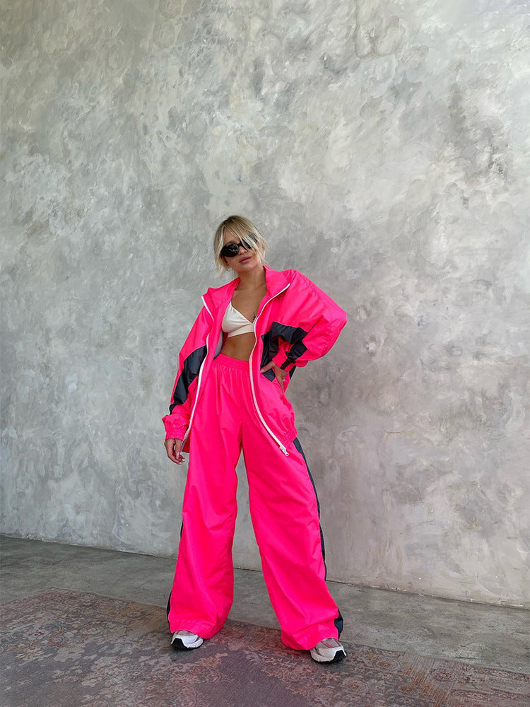 Women's Color Block Oversized Tracksuit Pants Set