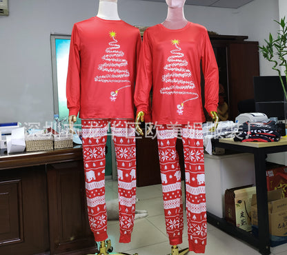 Parent-child Outfit Crew Neck Long-sleeved Suit Printed Christmas Pajamas