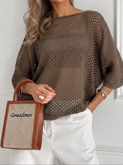 Women's Oversized Sheer Crochet Sweater Long Sleeve