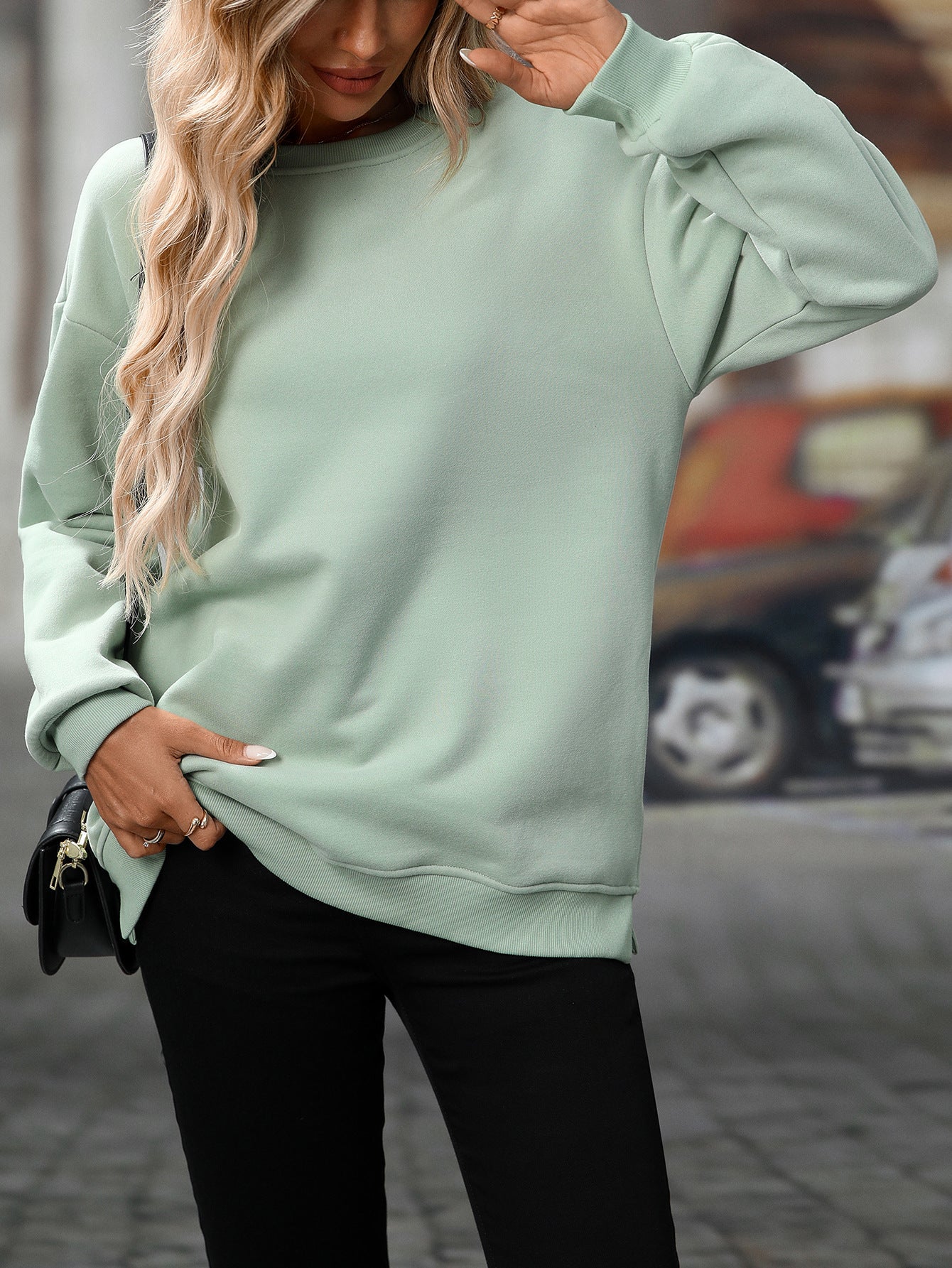 Trendy Y2K Fleece Pullover Sweatshirt – Fall/Winter Casual Top