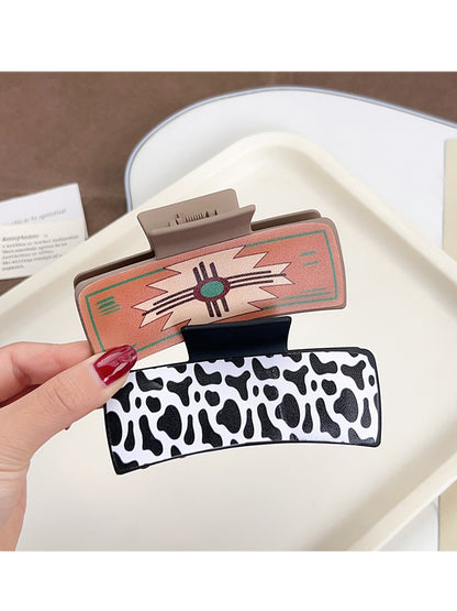 Western Poker Hair Claw Clip Cow Print Faux Leather