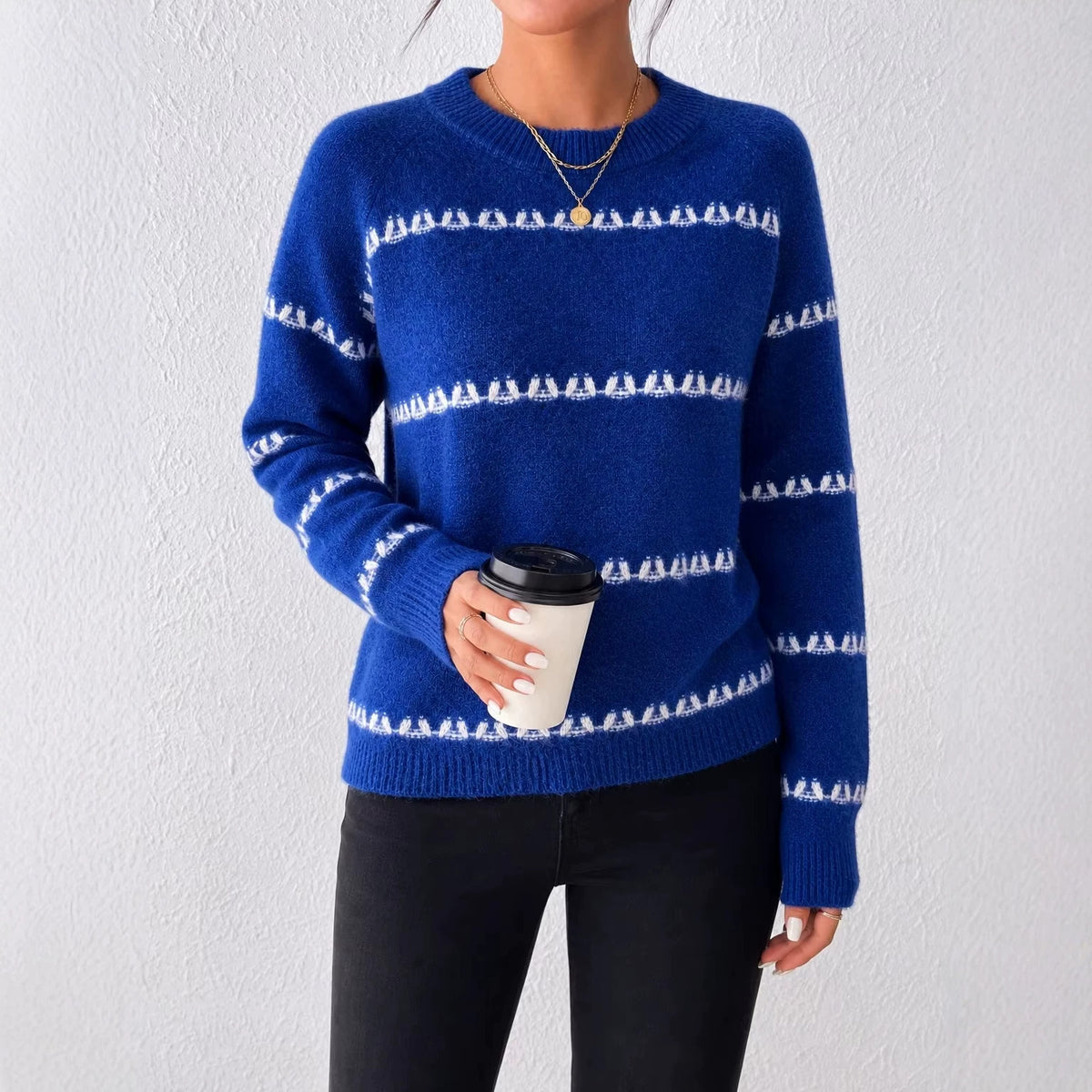 Oversized Crewneck Fair Isle Sweater Vintage Knit Pullover