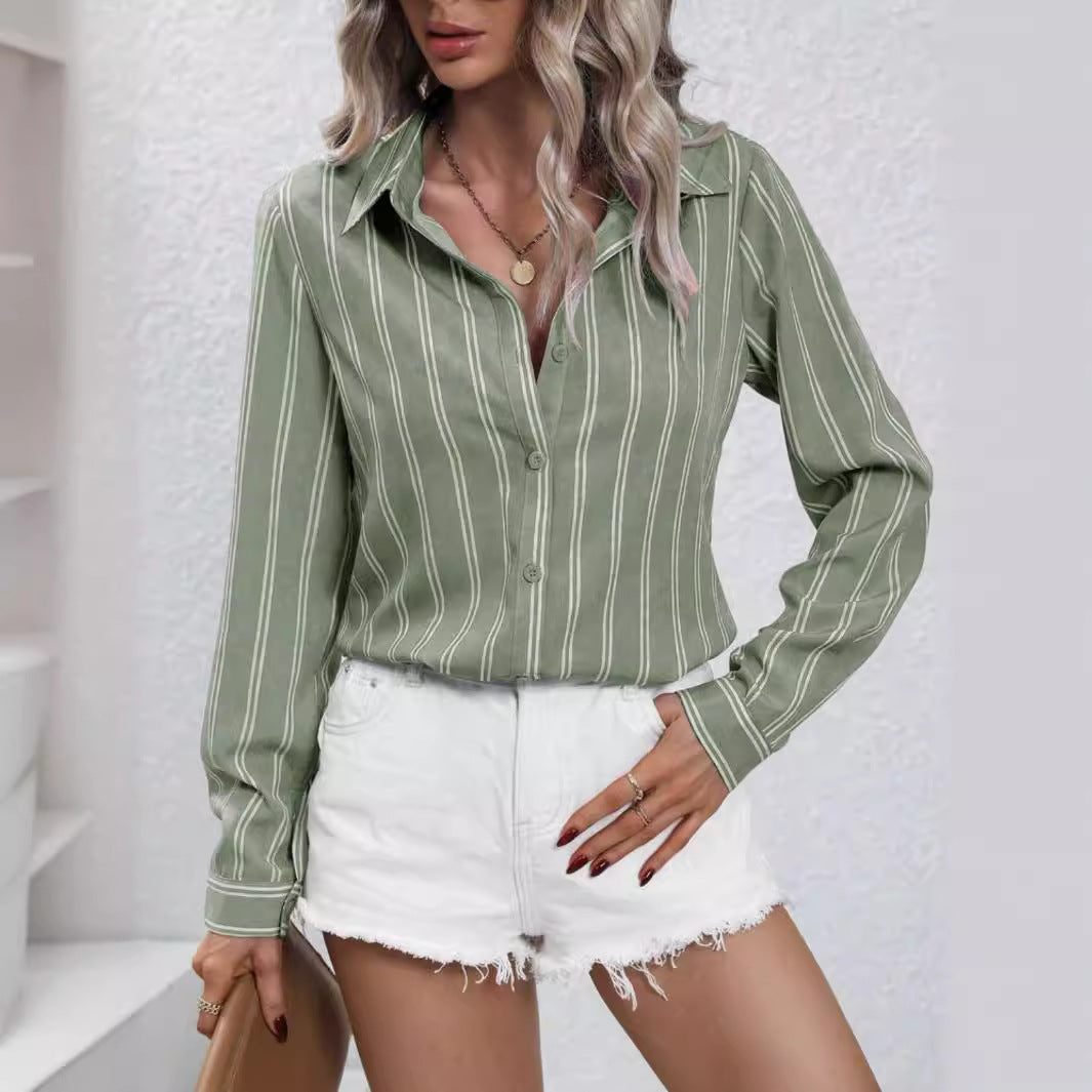 Women's Striped Long Sleeve Business Casual Shirt