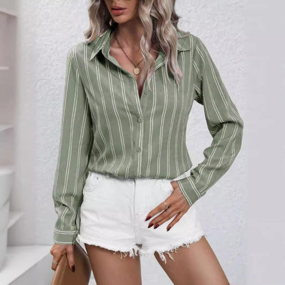 Women's Striped Long Sleeve Business Casual Shirt