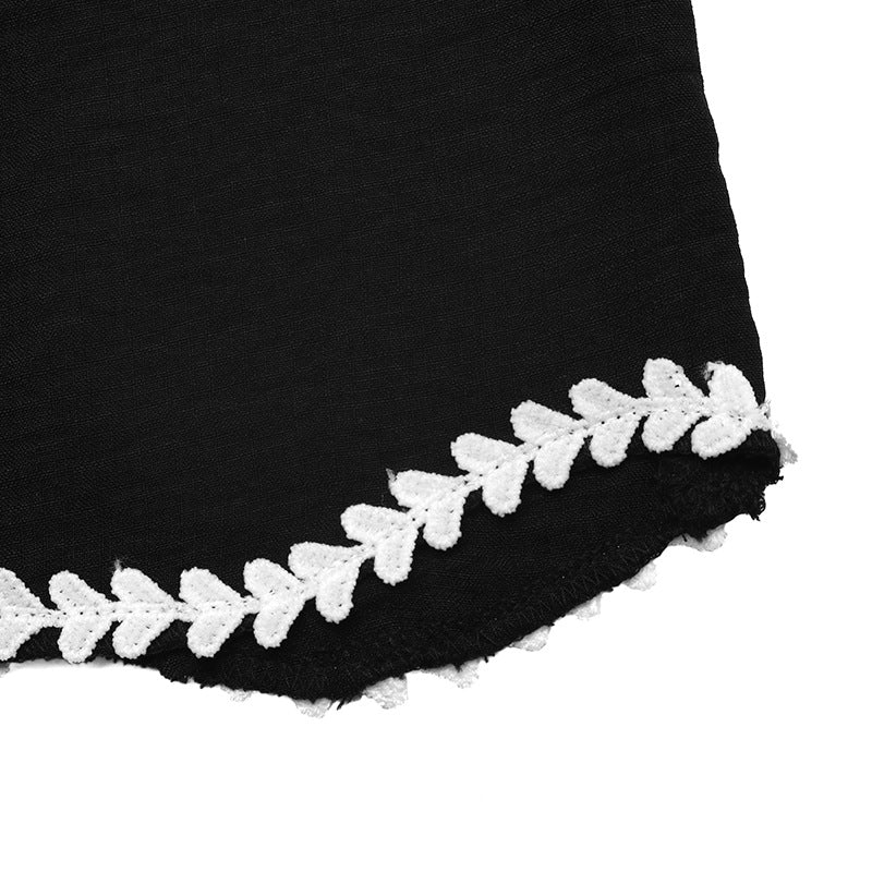 Black Contrast Trim Sleeveless Top and Shorts Set