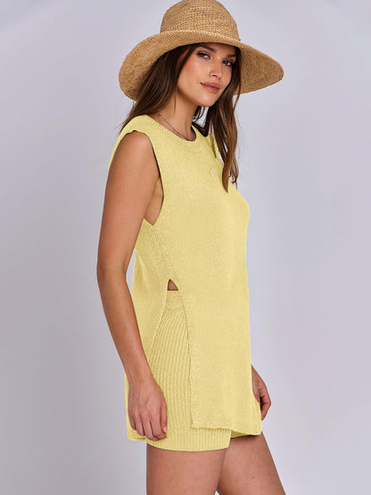 Casual Knit Sleeveless Sweater & Shorts Set