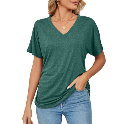 Casual V Neck Loose Fit Short Sleeve T Shirt