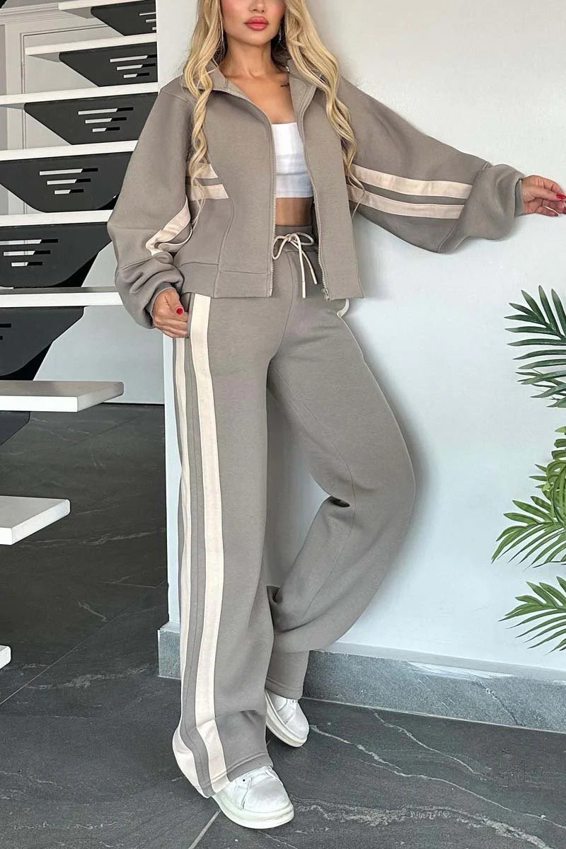 Y2K Striped Zip Up Track Jacket & Pants Set