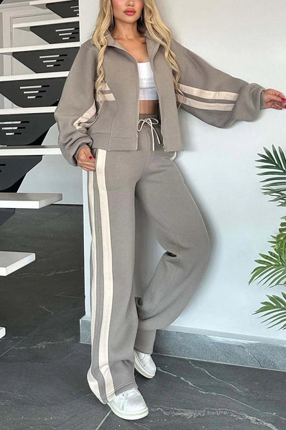 Y2K Striped Zip Up Track Jacket & Pants Set