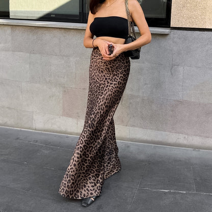 Leopard Print Maxi Skirt High Waist A Line Silhouette