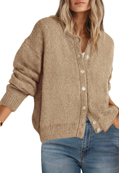 Womens Oversized Button Front Cardigan Knit Sweater