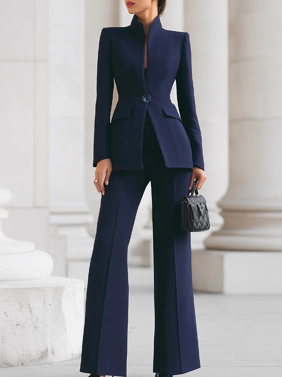 Women's 2 Piece Blazer Wide Leg Pants Suit Set