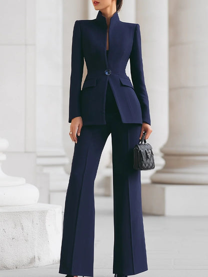 Women's 2 Piece Blazer Wide Leg Pants Suit Set