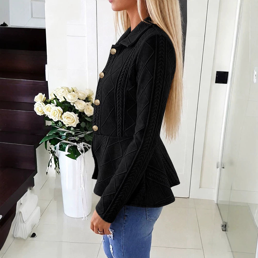 Women's Gold Button Diamond Knit Blazer
