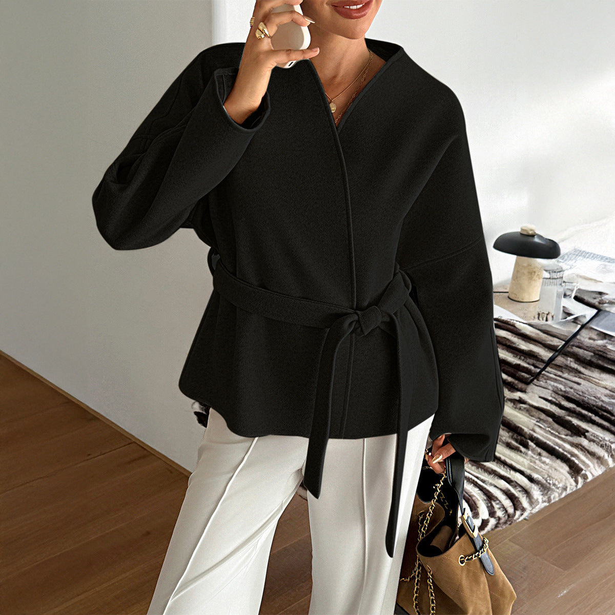 Women's Belted Wrap Blazer Long Sleeve Casual Jacket