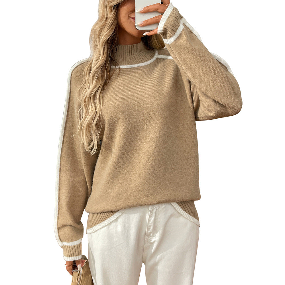 Colorblock Mock Neck Knit Sweater with Raglan Sleeves