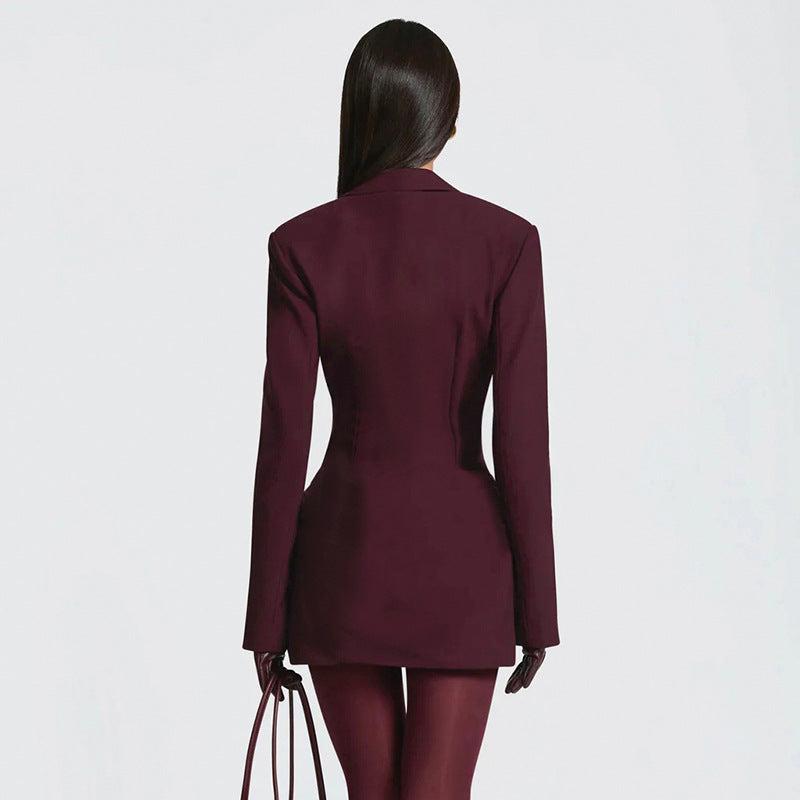 Deep V Neck Blazer Dress Long Sleeve Corset Mini Dress