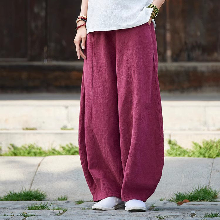 Women's Cotton Linen Harem Pants Plus Size High Waist