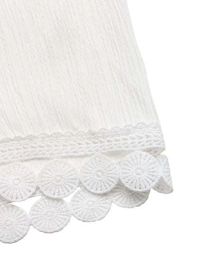 Lace Trim Wide Leg Pants Drawstring Casual Beach Trousers