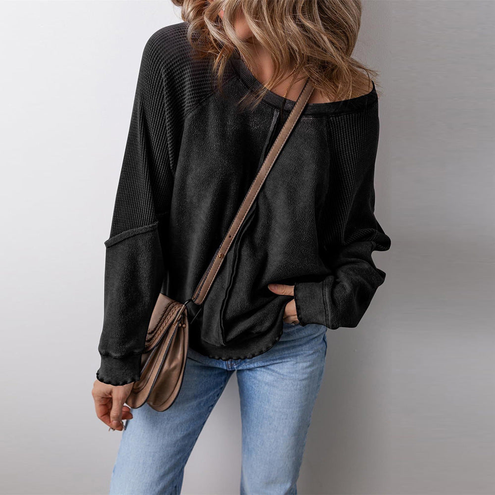 Womens Oversized Crewneck Pullover Sweatshirt Exposed Seam