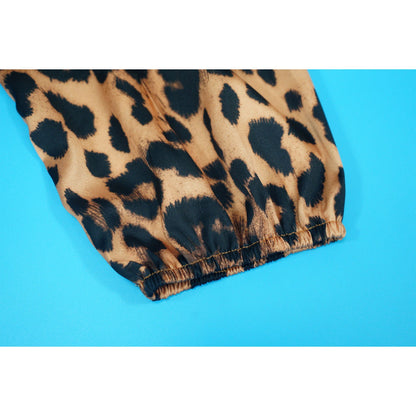 Leopard Print Tie Neck Blouse & Wide Leg Pants Set