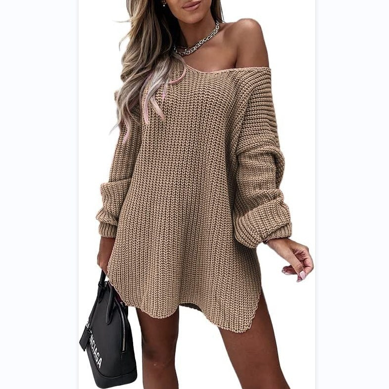 Women's Off Shoulder Chunky Knit Oversized Sweater Dress