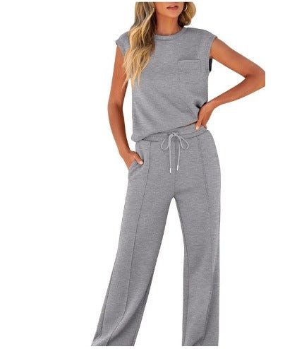 Women's 2 Piece Lounge Set Sleeveless Top Wide Leg Pants