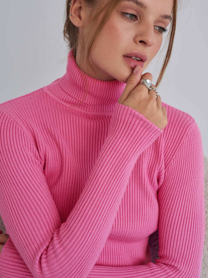 Women's Ribbed Turtleneck Knit Sweater Top