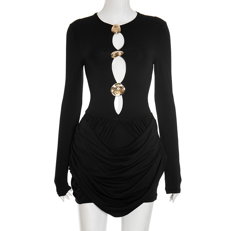 Sexy Cutout Long Sleeve Mini Dress Draped Bodycon