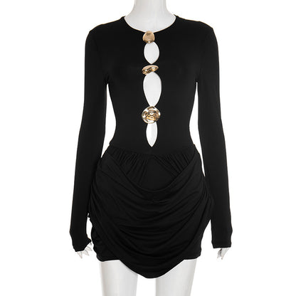 Sexy Cutout Long Sleeve Mini Dress Draped Bodycon