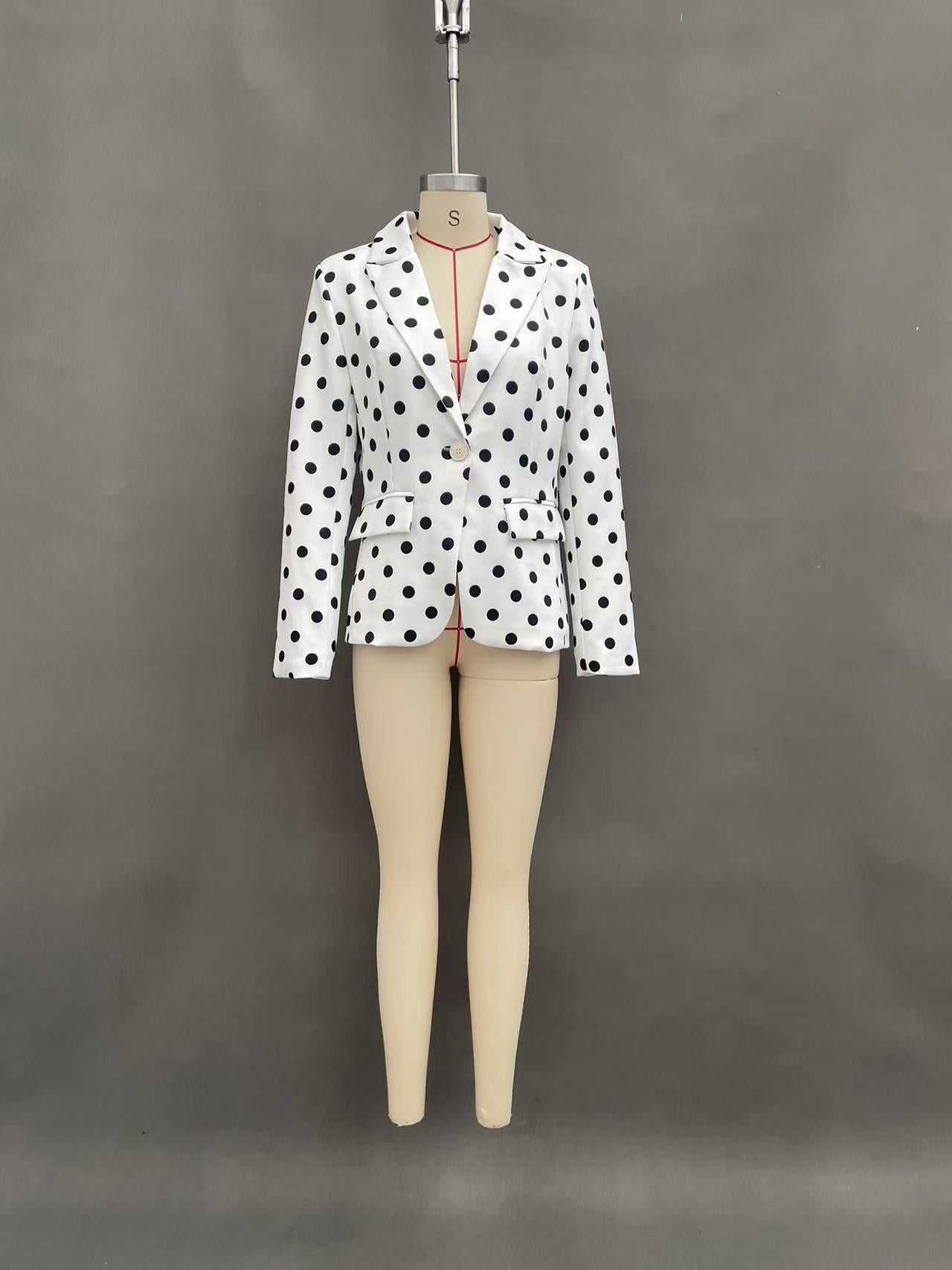 Women's White Polka Dot Tailored Blazer