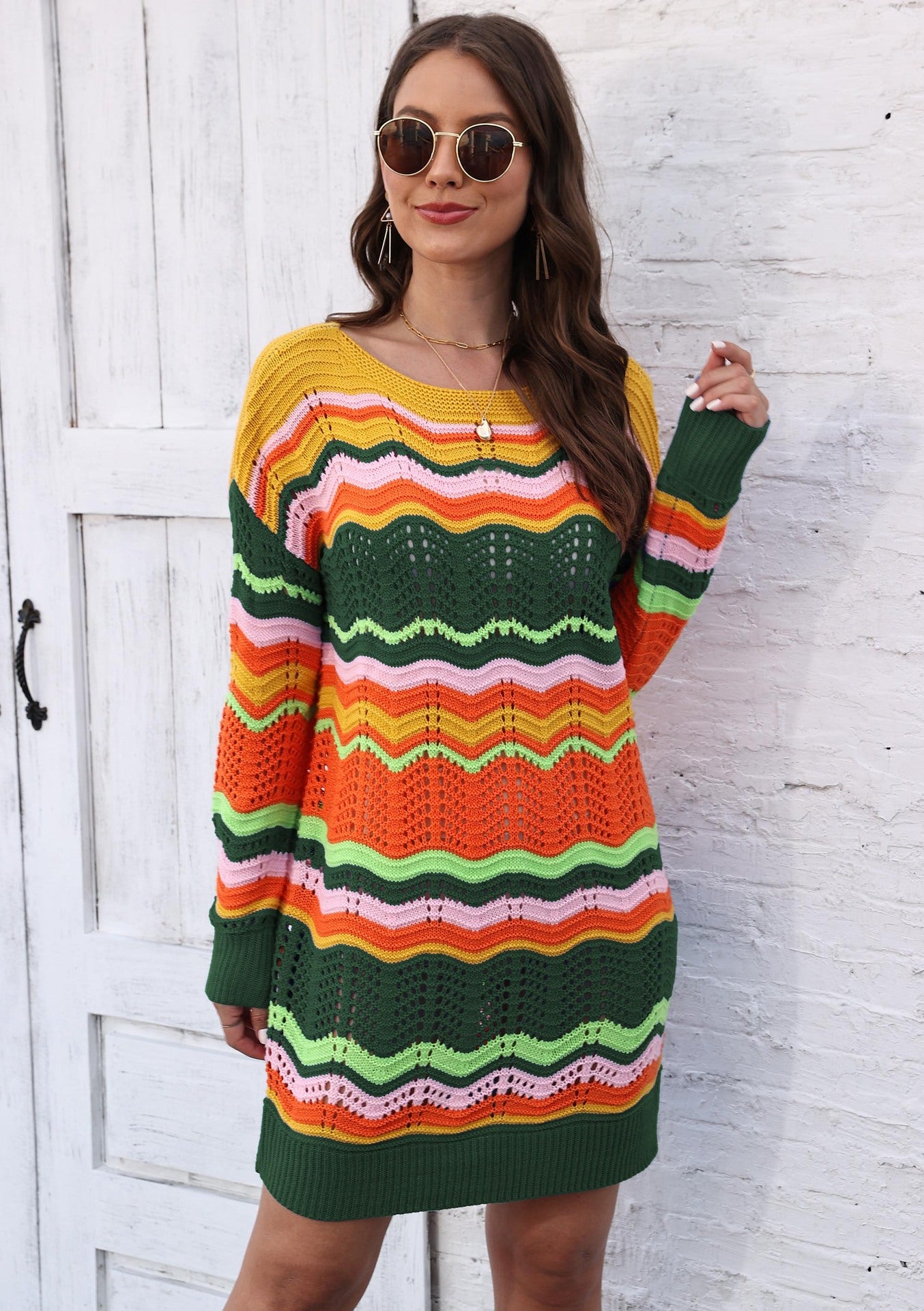 Women's Dress Rainbow Pattern Patchwork Striped Sweater Skirt